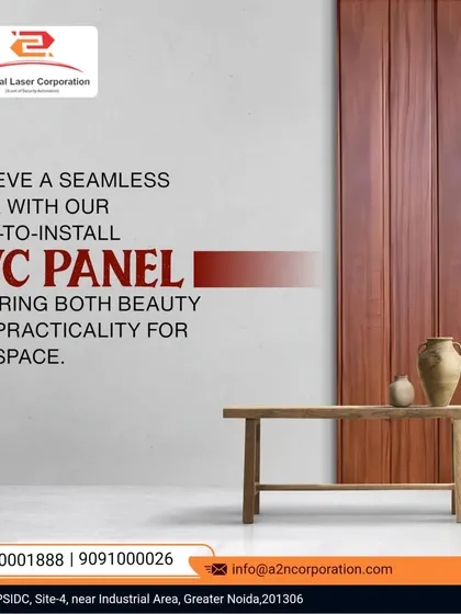 Our easy-to-install PVC panels offer a seamless look for any space. This image shows a wood-finish PVC panel that adds warmth and character to a wall, demonstrating a practical and beautiful solution for quick renovations.
