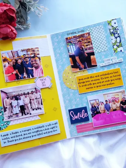 Another photo collage page, filled with pictures and messages from the team.
