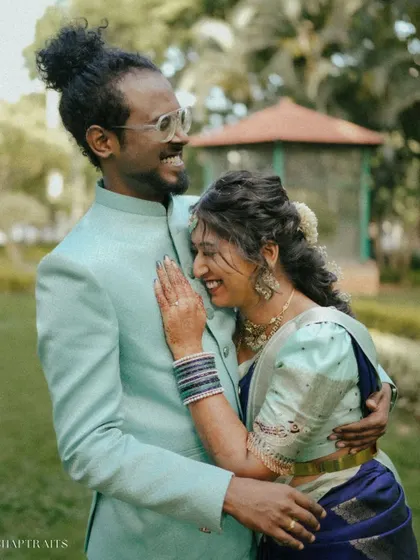 Capturing unscripted joy and laughter is what I live for. This candid moment from a pre-wedding shoot in a park shows the couple's fun-loving nature.
