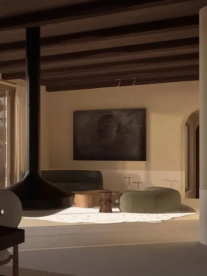 In collaboration with Gabriela Puig Soleille, the living space of CAN BENET in Ibiza showcases warm minimalism. The design uses natural textures, an earthy palette, and an open layout to create a tranquil connection with the surrounding Mediterranean landscape.