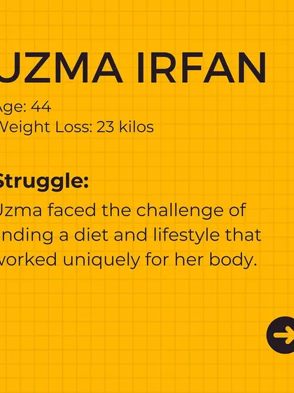 Uzma Irfan, age 44, lost 23 kilos. Her challenge was finding a diet and lifestyle that was truly unique to her body's needs.