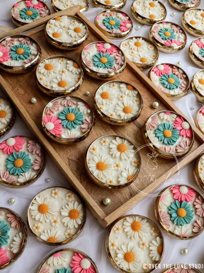 For this custom wedding order, I also created these beautiful daisy urlis with a more pastel, cottagecore theme. The mix of white, pink, and teal daisies gives a softer, charming look.