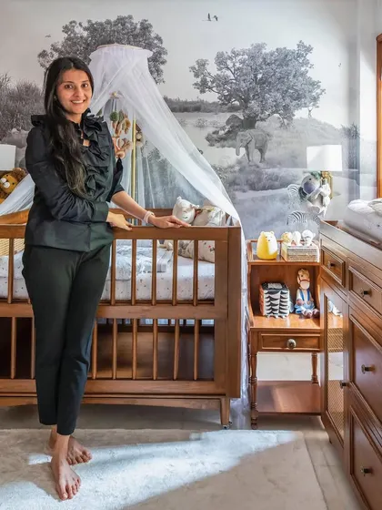 Here I am in the finished nursery. Standing next to the crib and changing table we handcrafted, I feel so much gratitude for being able to create such a special space.