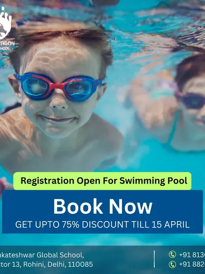 Registration is now open. This image of two children swimming underwater announces a special discount on our memberships, encouraging new members to book their spot.