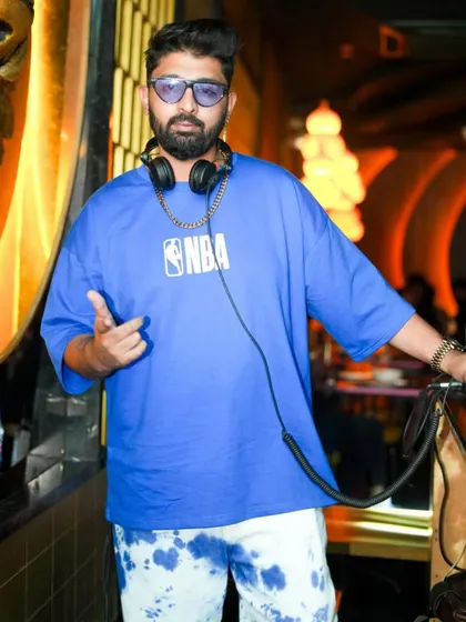 Rocking an NBA shirt for a Saturday night gig at Badmaash.
