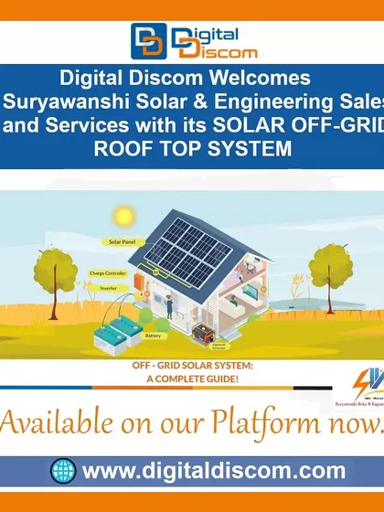 An illustration of a complete off-grid solar system from Suryawanshi Solar. This setup is ideal for locations without reliable grid access, using batteries to store power for use at any time.