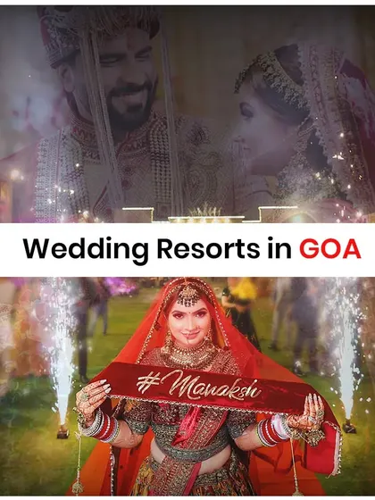 A promotional graphic for wedding resorts in Goa, showcasing the dream of a beachside celebration.