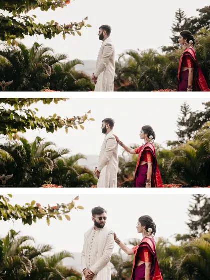 A classic "first look" sequence, beautifully captured. This three-photo story shows the bride's approach and the groom's reaction, a narrative we love to tell.