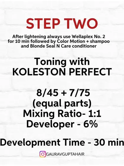 The second step is toning with Koleston Perfect. I share the formula I used to create this unique red-orange hue.