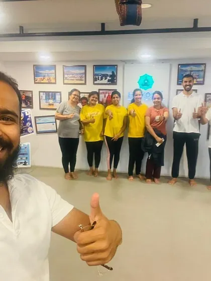A selfie with my students on International Yoga Day. Their smiles and thumbs-ups capture the positive and joyful spirit of our community.