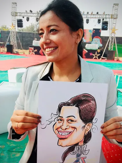 Her wonderful smile was the first thing I wanted to capture in this caricature. Seeing the subject's own happiness with the result is the best part of my job.