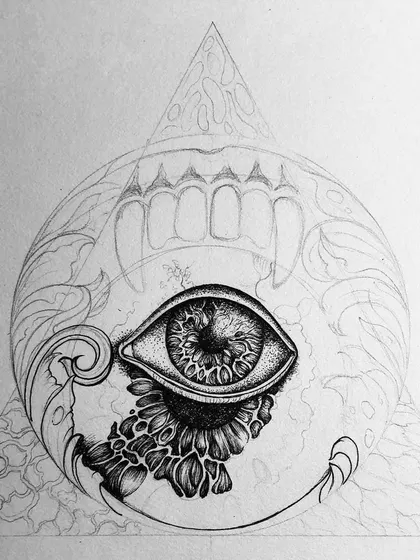 Another view of the inking progress on the vampire eye.