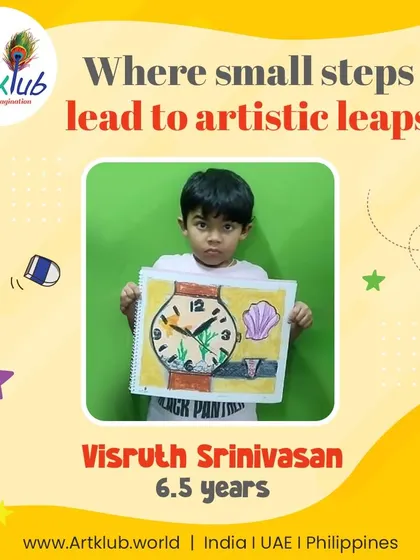 Visruth, 6.5 years old, takes an artistic leap with his creative drawing of a watch with an underwater scene inside.