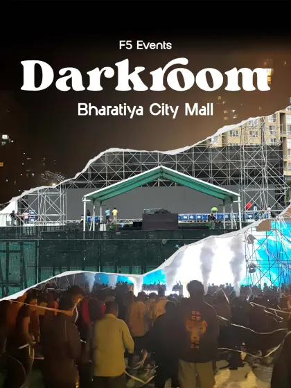 A promotional graphic for the Darkroom festival, combining a shot of the stage build with the energy of the final event.