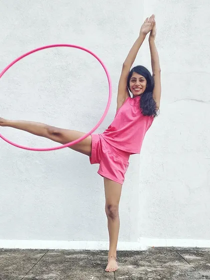 A pink-on-pink kind of day! Just having fun with a simple balance pose and my hoop.
