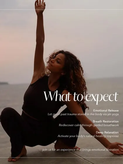 Healing from Within is a trauma-informed Yin Yoga workshop designed to help you release what the body holds onto. Here, a participant finds emotional release in a deep stretch.