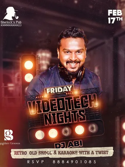 This poster for a "Videotech Night" at Sherlock's Pub shows my expertise in creating themed visual music experiences. This can be tailored to fit any corporate event theme or branding.