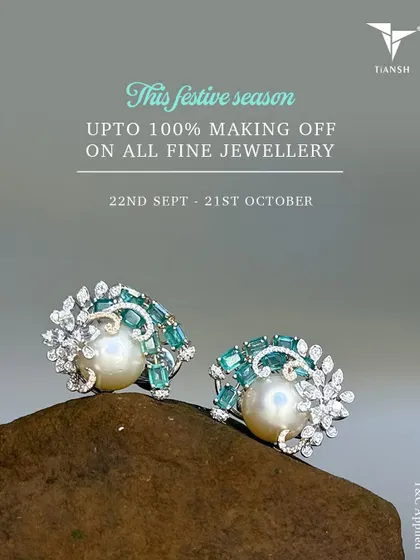 The season of sparkle is here. Discover timeless designs like these pearl, emerald, and diamond earrings with up to 100% off on making charges for a limited time.