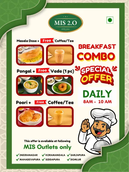 Take advantage of our breakfast combo offer to enjoy a complete and satisfying morning meal at an affordable price.
