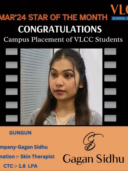 We celebrate Gungun's placement as a Skin Therapist at Gagan Sidhu. Each success story reinforces our commitment to quality education and career support.