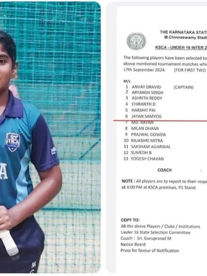 Another proud moment as our player is selected to represent the Bangalore Zone team in the KSCA Under-16 Inter-Zonal tournament, a key platform for young talent.