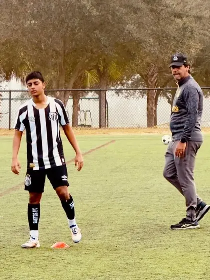 Our former player Mustafa during a training session at a camp with the legendary Brazilian side Santos FC, a huge step in his international football journey.