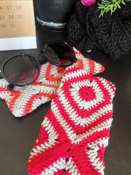My granny square pouch is perfect for keeping your sunglasses safe from scratches.