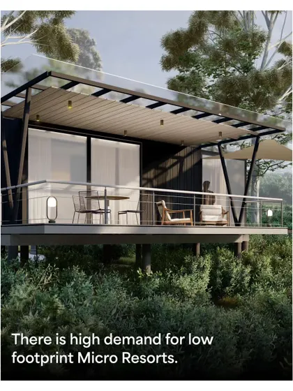 There is a high demand for low-footprint micro-resorts that offer a unique and sustainable travel experience. Our modular cabins are designed to meet this exact need.