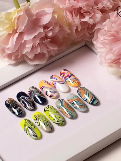 A beautifully composed shot of my marble art collection. This technique is one of the many I teach in my advanced nail design courses.