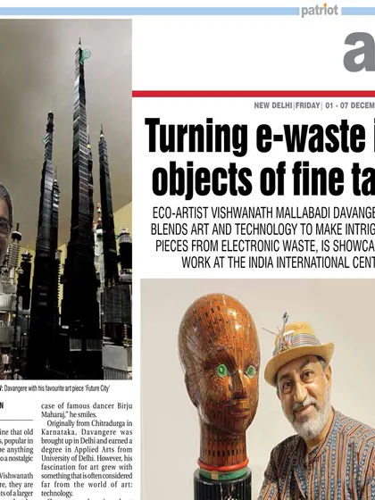 An article published in The Patriot, covering my work that blends art and technology to make intriguing art pieces from electronic waste.