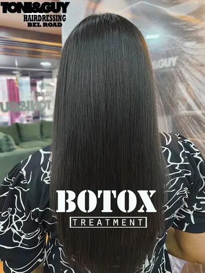 Our Hair Botox treatment is designed to bring lifeless hair back to its full glory. This photo showcases the incredible shine and smoothness we achieve, deeply conditioning and repairing the hair from within.