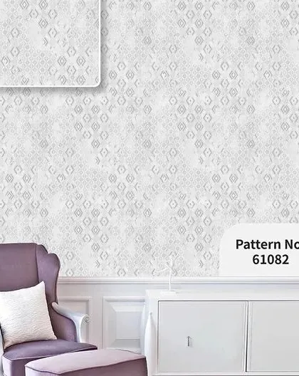 A room mockup with a subtle white-on-white wallpaper featuring a small, embossed geometric pattern.