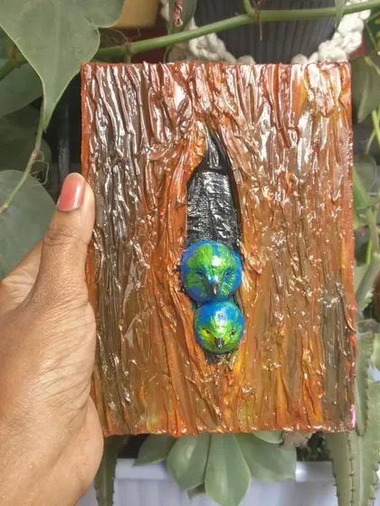 Another view of the textured lovebird painting.