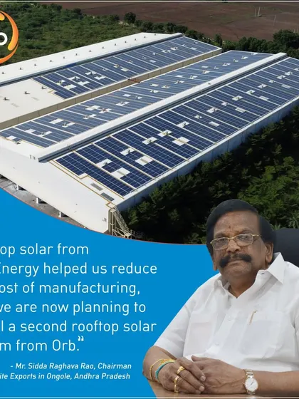 Jyothi Granite Exports, a leading exporter to the US market, installed a 1-megawatt rooftop system that covers 60% of their daytime electricity needs and saves them INR 88 lakhs per year.