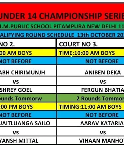 A section of the Boys Qualifying Round schedule for the AITA Under 14 tournament in October 2024.
