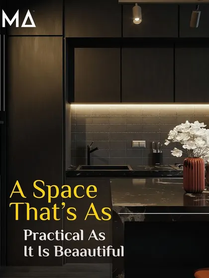 I create spaces that are as practical as they are beautiful. This dark, moody kitchen features handleless cabinets and under-cabinet lighting, providing a functional workspace that is also visually stunning.