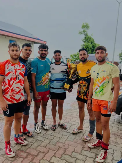 The full team celebrating their first-place victory in Himachal. Every player contributed to this success.
