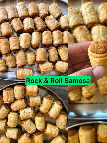 My special Rock & Roll Samosas. These bite-sized rolls are a fun twist on the classic samosa and are perfect for parties.