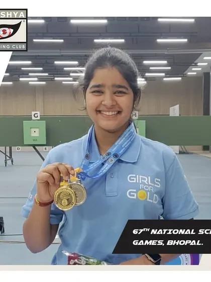 Mayuri Pawar with her medals from the 67th National School Games, where she won silver in the individual event and gold with her team.