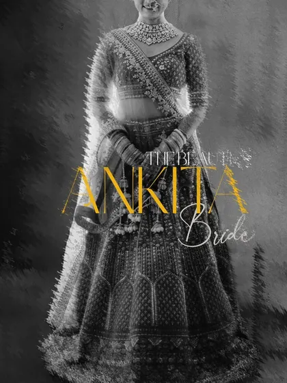 A stylized black and white portrait of the bride. The graphic treatment adds a modern and edgy feel to this full length shot.