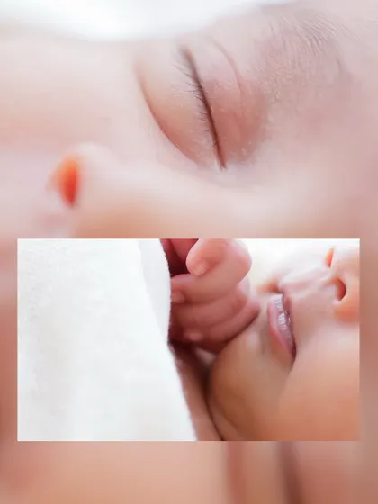 A macro shot of a newborn's eye and mouth. These close-ups create artistic and intimate portraits that you will cherish.