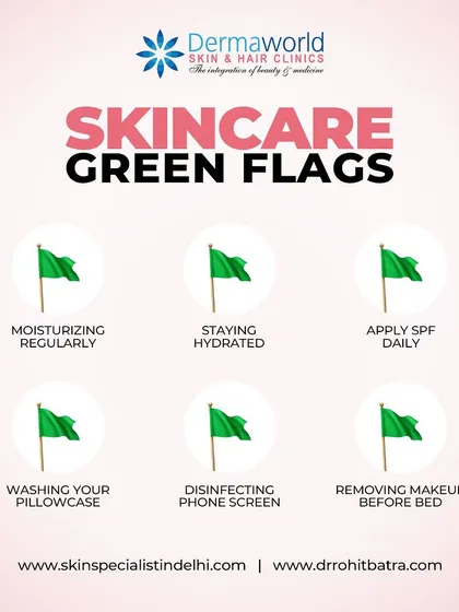 These are the skincare green flags I always recommend. Simple habits like moisturizing regularly, staying hydrated, applying SPF daily, and washing your pillowcase can make a huge difference in preventing acne and keeping your skin healthy.