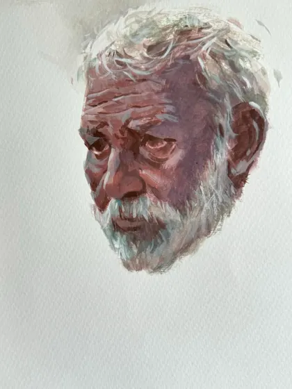The same gouache portrait, showing the finished head study. It's a quick but effective way to capture a subject's likeness.
