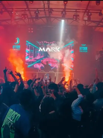 This shot captures the peak moment of a Saturday night at Hydra, with pyro effects firing up from the console. I always aim to make my sets a visual spectacle.