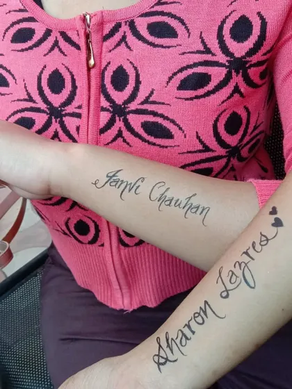 Custom name tattoos are a popular request. I can paint any name or word in a variety of fonts on your arm, wrist, or anywhere else.