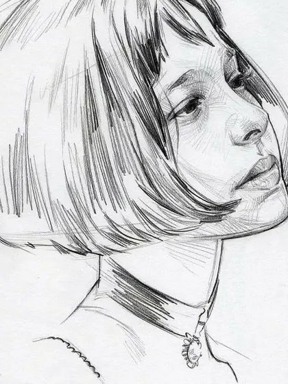 A delicate portrait sketch focusing on hair and facial structure. Our instructors provide step-by-step guidance on techniques for drawing different hair textures and capturing a subject's unique look.