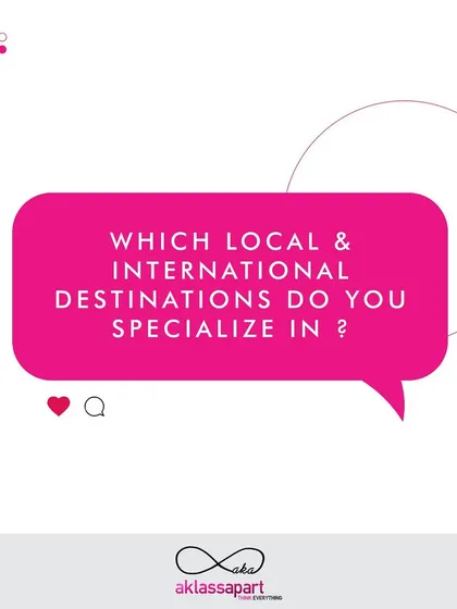 "Which local and international destinations do you specialize in?" My expertise spans from popular Indian destinations like Goa and Rajasthan to international hotspots in the Middle East, Turkey, and beyond.