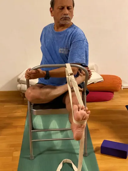 Additional images from my personal practice and teaching sessions, demonstrating a wide variety of asanas and the use of props. Each photo shows a moment of exploration in the journey of yoga.
