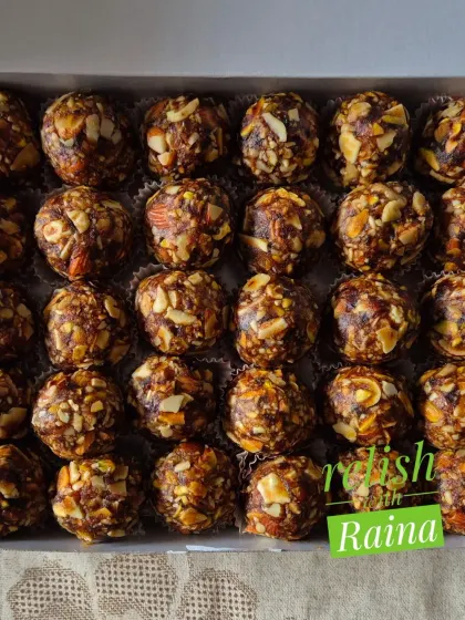 A box of my signature Dryfruit Laddoos, packed with wholesome goodness. They are a great source of energy and nutrients.