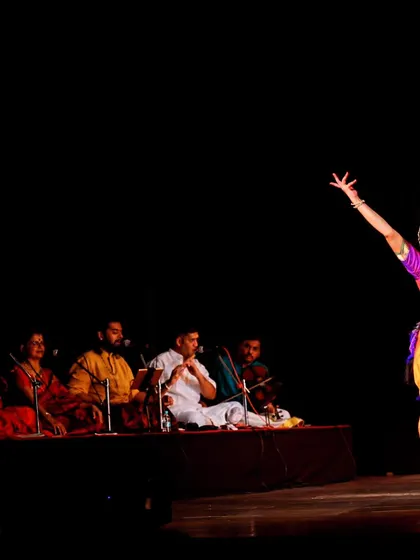 The full orchestra on stage during Bhanu Priya's performance. A live ensemble creates an unparalleled energy that elevates the entire recital.